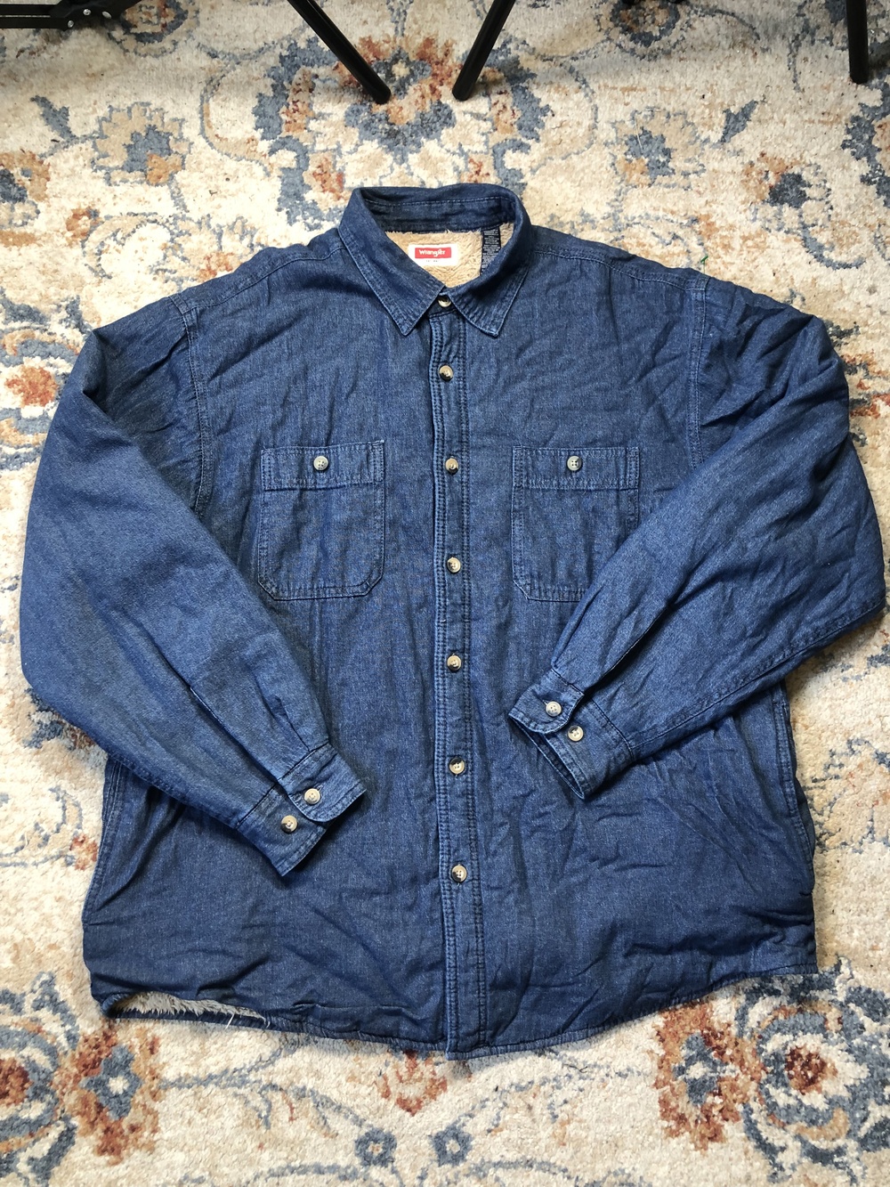 Wrangler Jacket Mens XL Blue Sherpa Lined Denim Button Up Western Workwear Cozy
